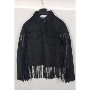 Juicy Couture Jacket M Black Fringe Faux Suede Western Festival Boho Cowgirl
